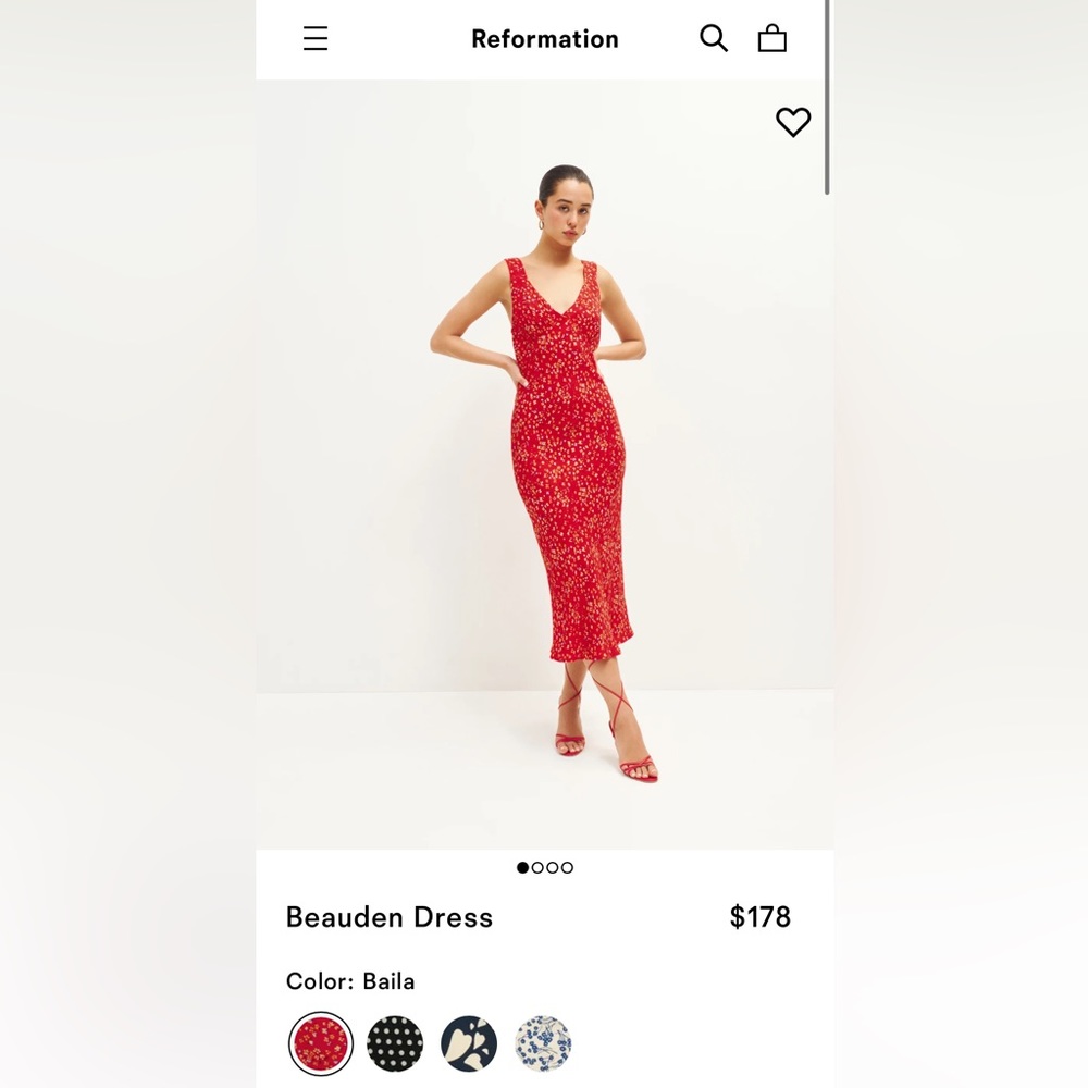 Reformation Midi Beauden Dress (Color Baila / Red Floral) Size Small